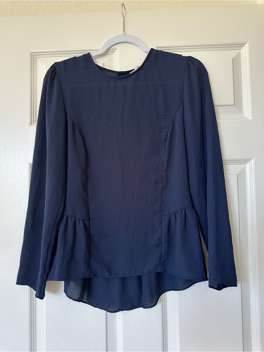 H&M Peplum Navy Long Sleeve Button Back Blouse Top